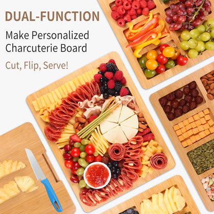 Portable Travel Charcuterie Board with Lid and Handle - Large Bamboo Cheese Board with 4 Cheese Knife Set for Outdoor, Picnics - Weddings, House Warming Gift for Women (1 Compartment, Black)