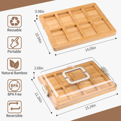 Portable Travel Charcuterie Board with Lid and Handle - Large Bamboo Cheese Board with 4 Cheese Knife Set for Outdoor, Picnics - Weddings, House Warming Gift for Women (1 Compartment, Black)