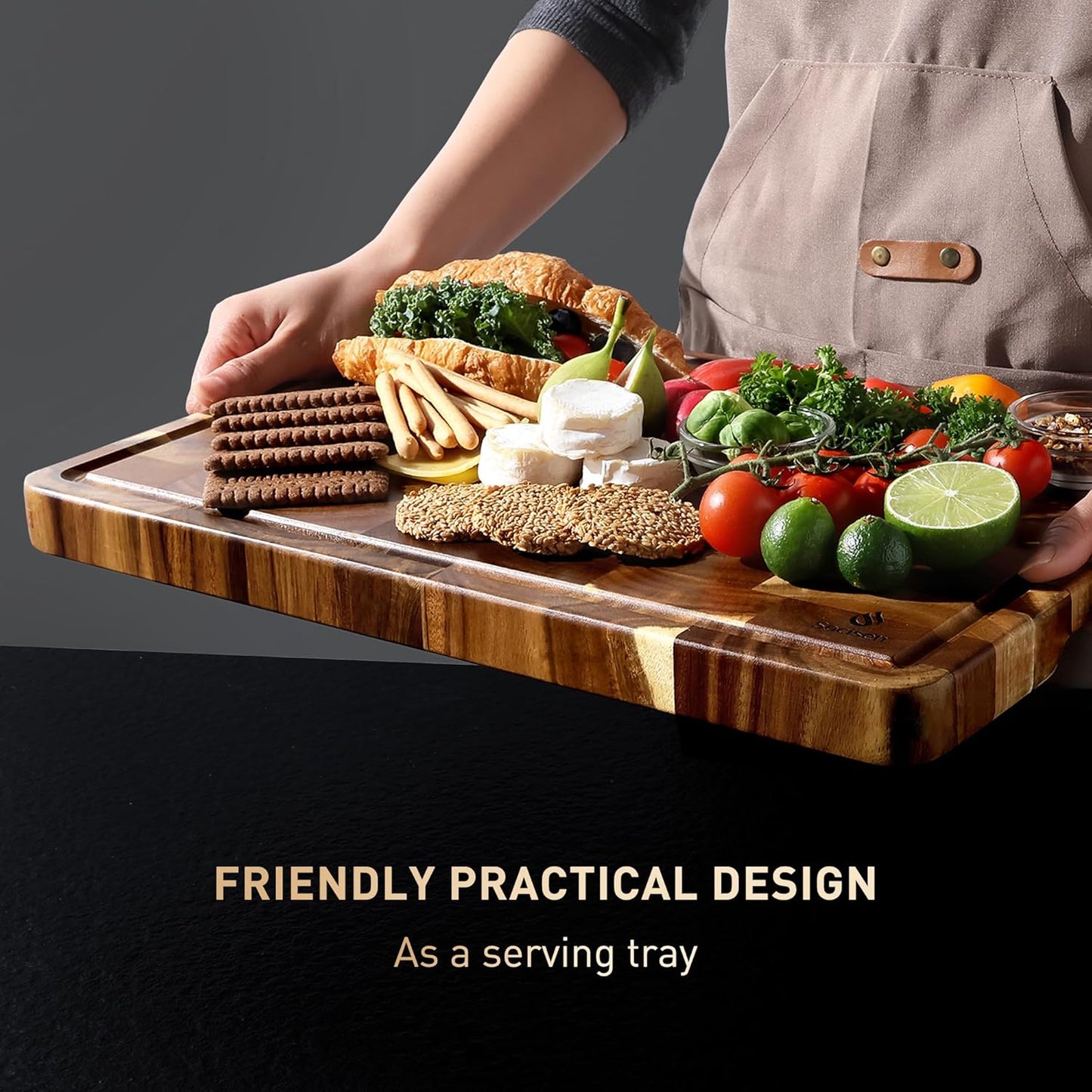 End Grain Cutting Board for Kitchen with Non-slip Feet, Acacia Wood Heavy Duty Checkered Cutting Board Upgraded Chopping Board with Juice Groove & Handle Large Wooden Butcher Block with Gift Box