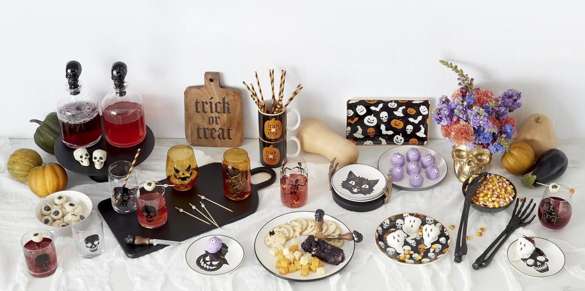 Serving Utensil Set, Skull Mirror Cheese Knives Flatware Set, Set of 4 Stainless Steel Utensils Set, Carved Wood Handles, Black Die Lacquer Finish, Halloween Decorations (4 Piece Cheese Knives)