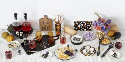 Serving Utensil Set, Skull Mirror Cheese Knives Flatware Set, Set of 4 Stainless Steel Utensils Set, Carved Wood Handles, Black Die Lacquer Finish, Halloween Decorations (4 Piece Cheese Knives)