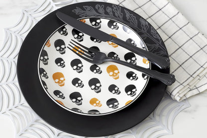 Serving Utensil Set, Skull Mirror Cheese Knives Flatware Set, Set of 4 Stainless Steel Utensils Set, Carved Wood Handles, Black Die Lacquer Finish, Halloween Decorations (4 Piece Cheese Knives)