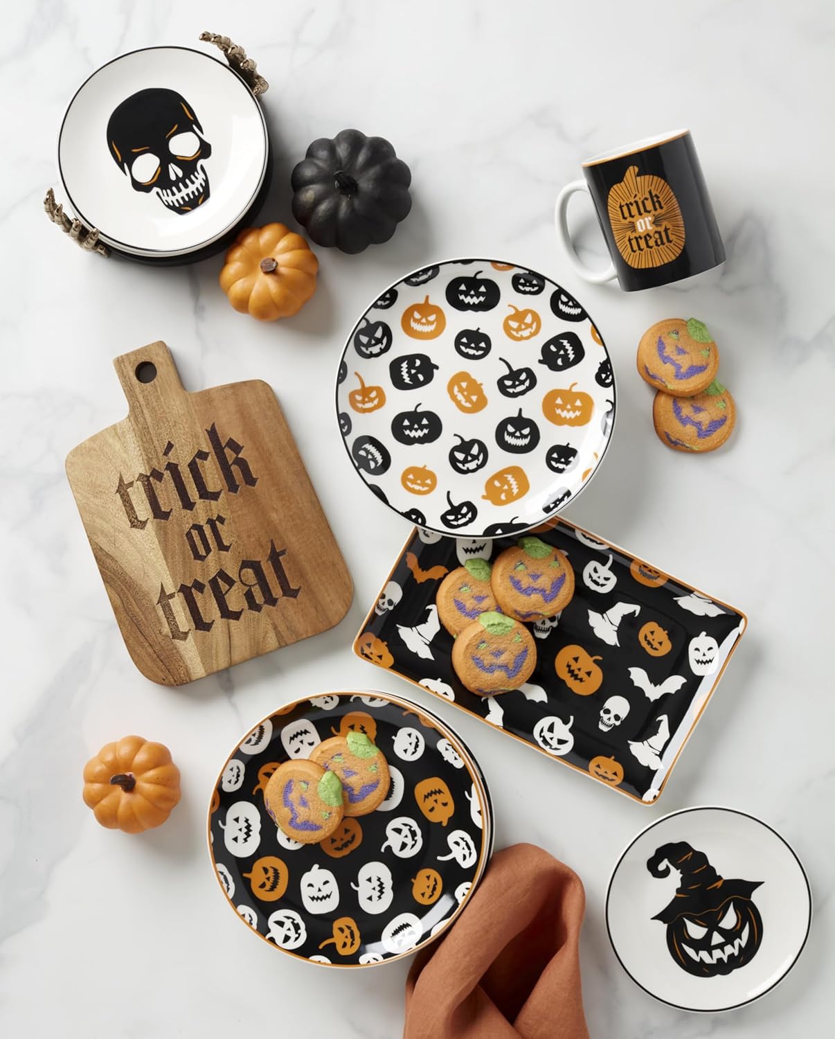 Serving Utensil Set, Skull Mirror Cheese Knives Flatware Set, Set of 4 Stainless Steel Utensils Set, Carved Wood Handles, Black Die Lacquer Finish, Halloween Decorations (4 Piece Cheese Knives)