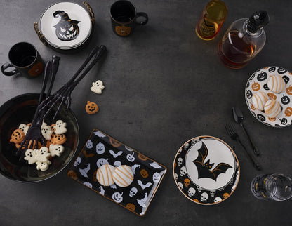 Serving Utensil Set, Skull Mirror Cheese Knives Flatware Set, Set of 4 Stainless Steel Utensils Set, Carved Wood Handles, Black Die Lacquer Finish, Halloween Decorations (4 Piece Cheese Knives)