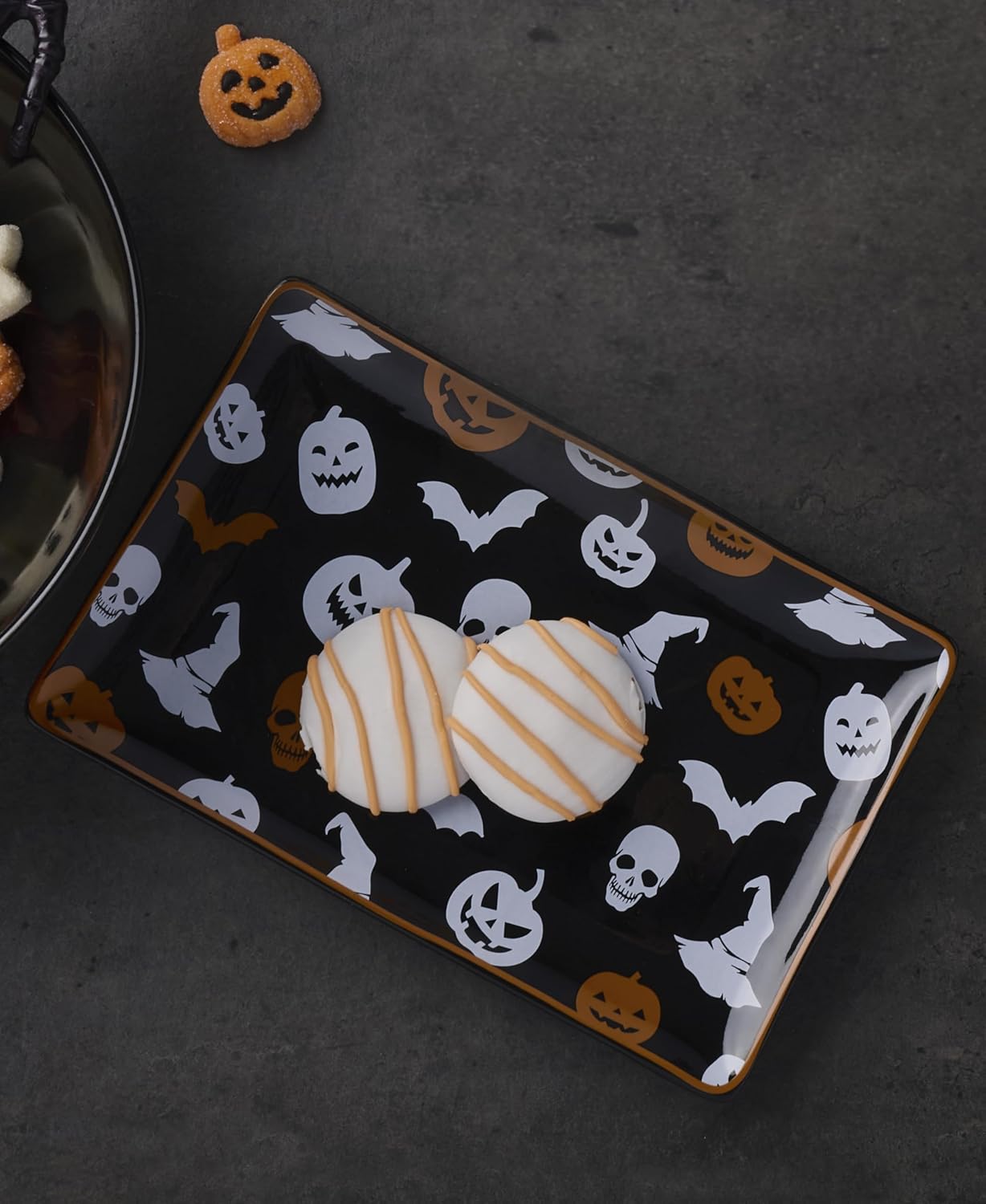 Serving Utensil Set, Skull Mirror Cheese Knives Flatware Set, Set of 4 Stainless Steel Utensils Set, Carved Wood Handles, Black Die Lacquer Finish, Halloween Decorations (4 Piece Cheese Knives)