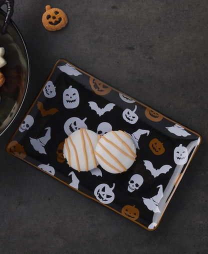 Serving Utensil Set, Skull Mirror Cheese Knives Flatware Set, Set of 4 Stainless Steel Utensils Set, Carved Wood Handles, Black Die Lacquer Finish, Halloween Decorations (4 Piece Cheese Knives)
