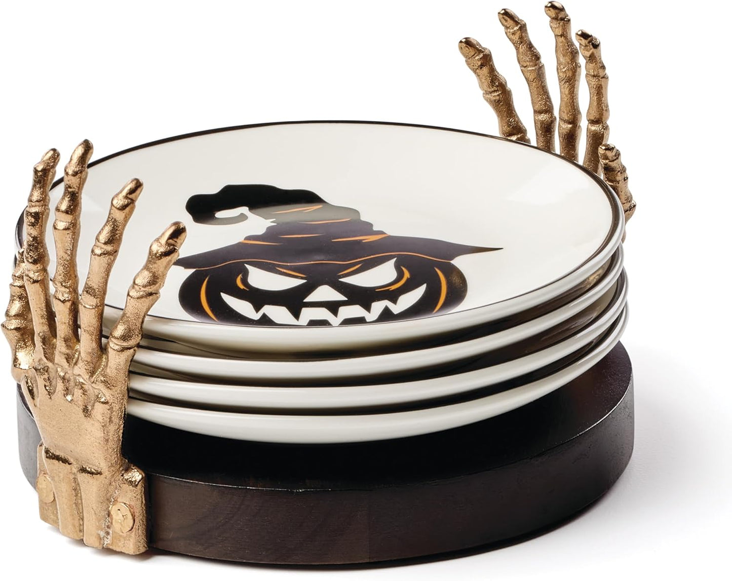 Serving Utensil Set, Skull Mirror Cheese Knives Flatware Set, Set of 4 Stainless Steel Utensils Set, Carved Wood Handles, Black Die Lacquer Finish, Halloween Decorations (4 Piece Cheese Knives)