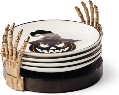 Serving Utensil Set, Skull Mirror Cheese Knives Flatware Set, Set of 4 Stainless Steel Utensils Set, Carved Wood Handles, Black Die Lacquer Finish, Halloween Decorations (4 Piece Cheese Knives)