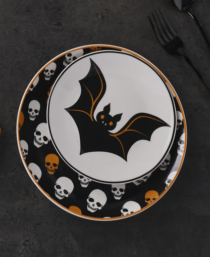 Serving Utensil Set, Skull Mirror Cheese Knives Flatware Set, Set of 4 Stainless Steel Utensils Set, Carved Wood Handles, Black Die Lacquer Finish, Halloween Decorations (4 Piece Cheese Knives)