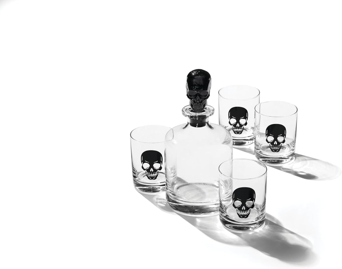 Serving Utensil Set, Skull Mirror Cheese Knives Flatware Set, Set of 4 Stainless Steel Utensils Set, Carved Wood Handles, Black Die Lacquer Finish, Halloween Decorations (4 Piece Cheese Knives)