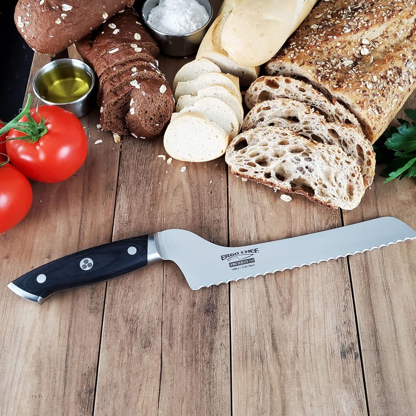 Pro Series 2.0 8-Inch Serrated Offset Bread & Deli Knife – Forged High Carbon 7Cr17MoV Stainless Steel Blade with Ergonomic Pakkawood Handle for Smooth Cutting