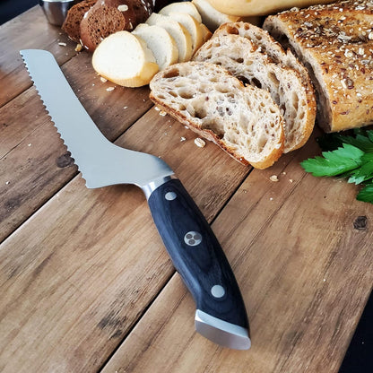 Pro Series 2.0 8-Inch Serrated Offset Bread & Deli Knife – Forged High Carbon 7Cr17MoV Stainless Steel Blade with Ergonomic Pakkawood Handle for Smooth Cutting