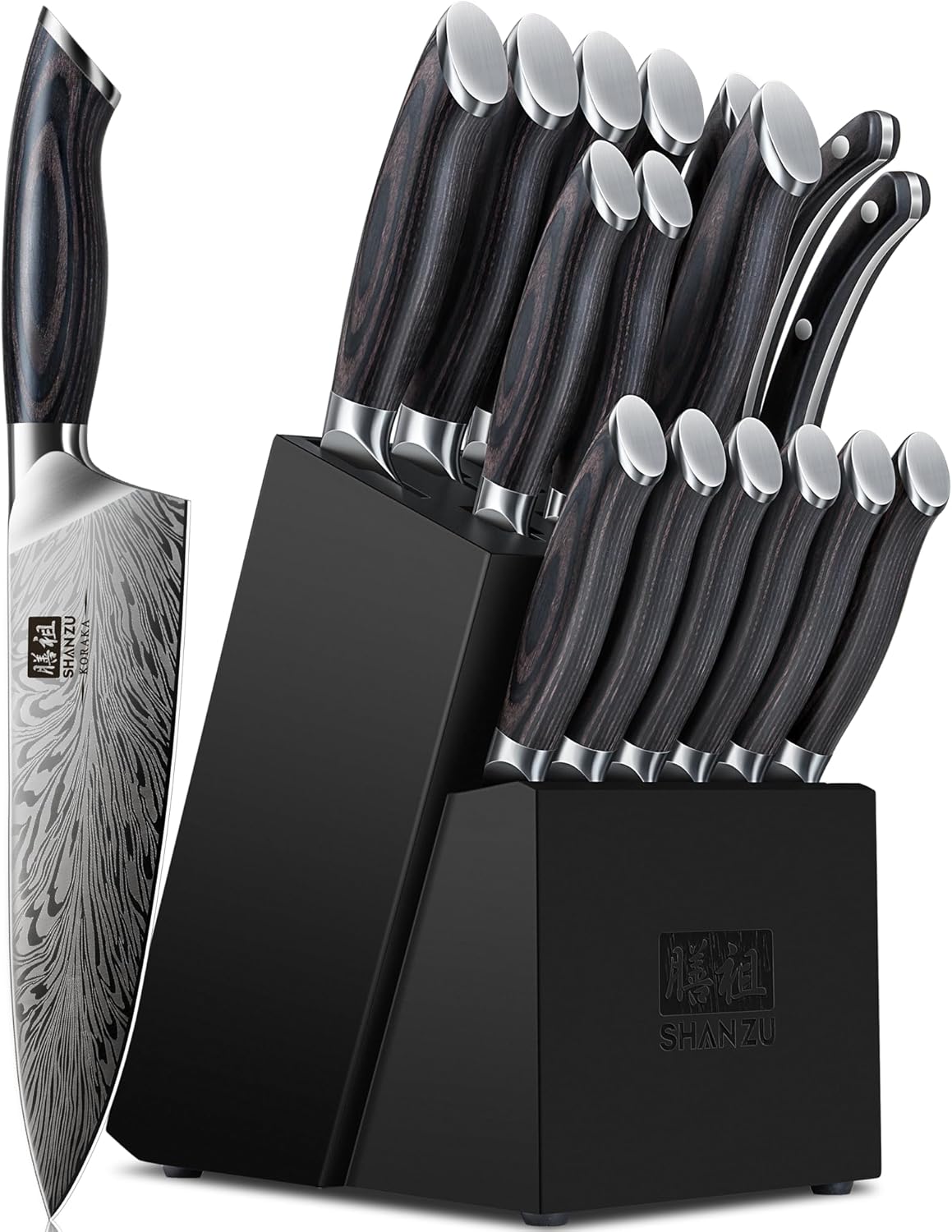 16 Pieces Knife Set, Knife Block Set in Powder Steel, Ultra Sharp Kitchen Knives Set, High Hardness Japanese Knife Set with Ergonomic Pakkawood Handle, Chef Knives Set for Kitchen Cooking