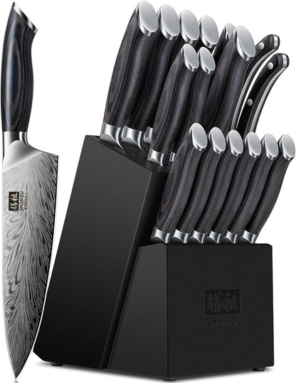 16 Pieces Knife Set, Knife Block Set in Powder Steel, Ultra Sharp Kitchen Knives Set, High Hardness Japanese Knife Set with Ergonomic Pakkawood Handle, Chef Knives Set for Kitchen Cooking