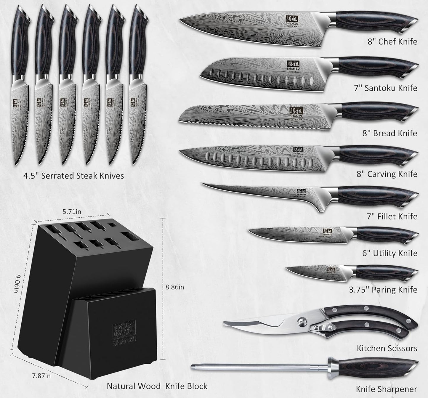 16 Pieces Knife Set, Knife Block Set in Powder Steel, Ultra Sharp Kitchen Knives Set, High Hardness Japanese Knife Set with Ergonomic Pakkawood Handle, Chef Knives Set for Kitchen Cooking