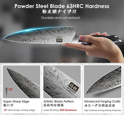 16 Pieces Knife Set, Knife Block Set in Powder Steel, Ultra Sharp Kitchen Knives Set, High Hardness Japanese Knife Set with Ergonomic Pakkawood Handle, Chef Knives Set for Kitchen Cooking