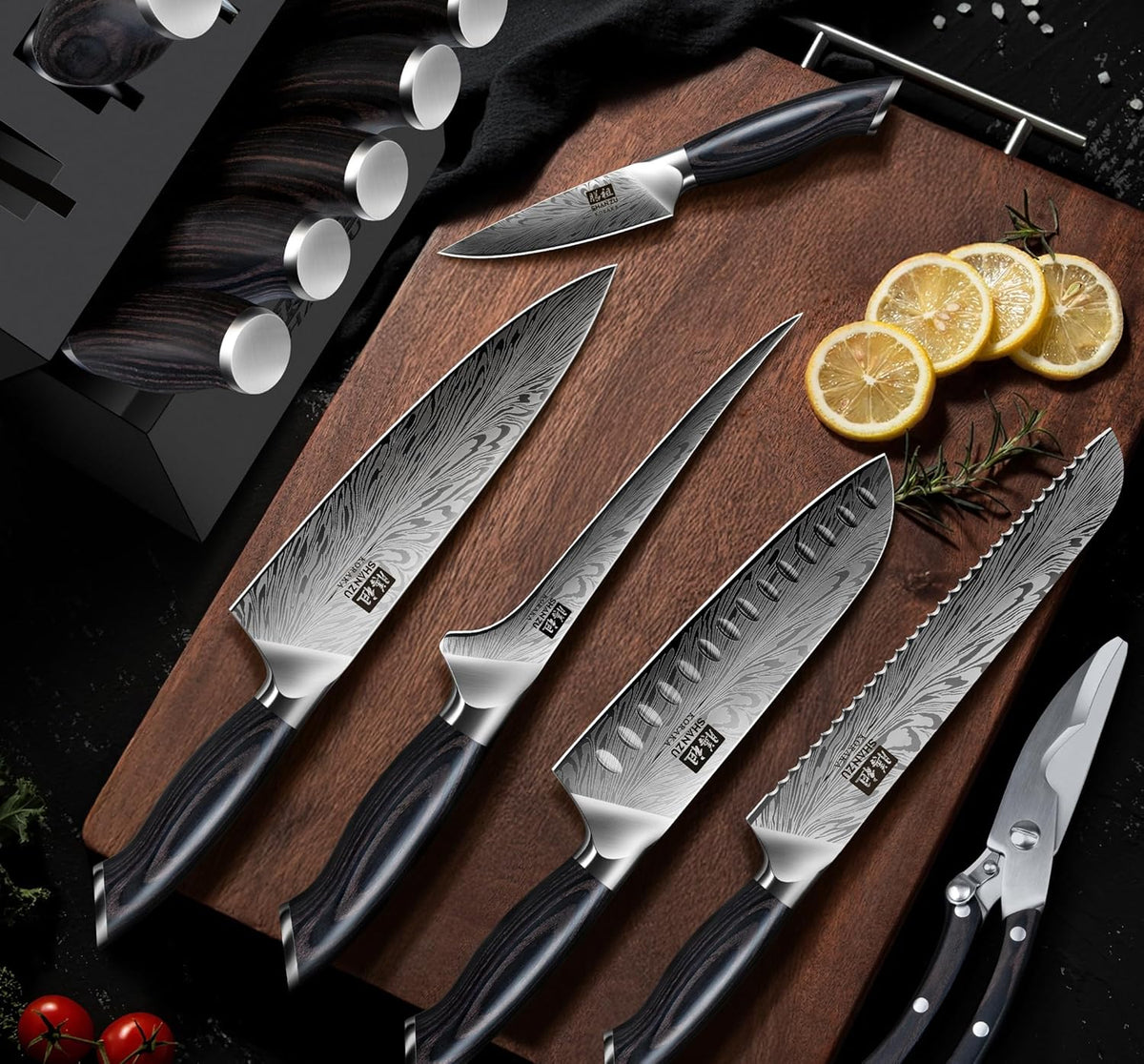 16 Pieces Knife Set, Knife Block Set in Powder Steel, Ultra Sharp Kitchen Knives Set, High Hardness Japanese Knife Set with Ergonomic Pakkawood Handle, Chef Knives Set for Kitchen Cooking