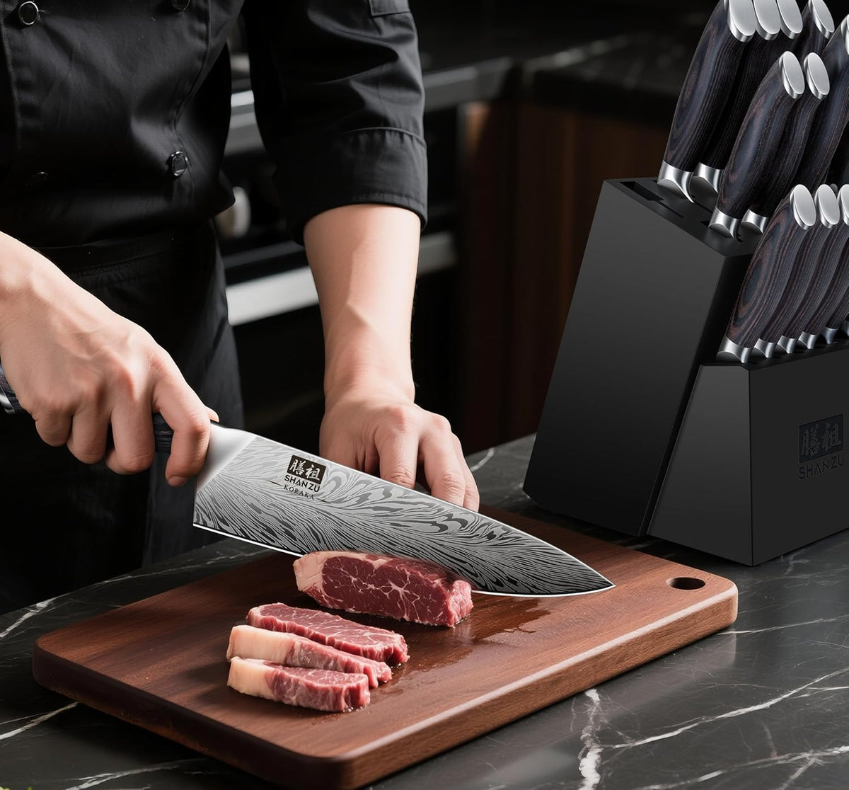 16 Pieces Knife Set, Knife Block Set in Powder Steel, Ultra Sharp Kitchen Knives Set, High Hardness Japanese Knife Set with Ergonomic Pakkawood Handle, Chef Knives Set for Kitchen Cooking