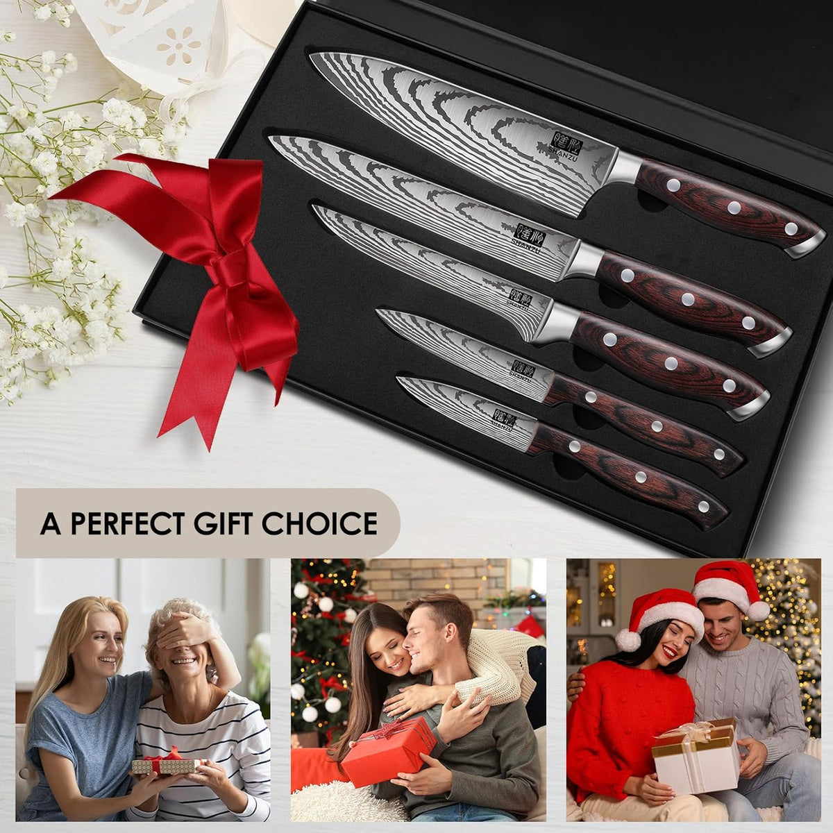 16 Pieces Knife Set, Knife Block Set in Powder Steel, Ultra Sharp Kitchen Knives Set, High Hardness Japanese Knife Set with Ergonomic Pakkawood Handle, Chef Knives Set for Kitchen Cooking