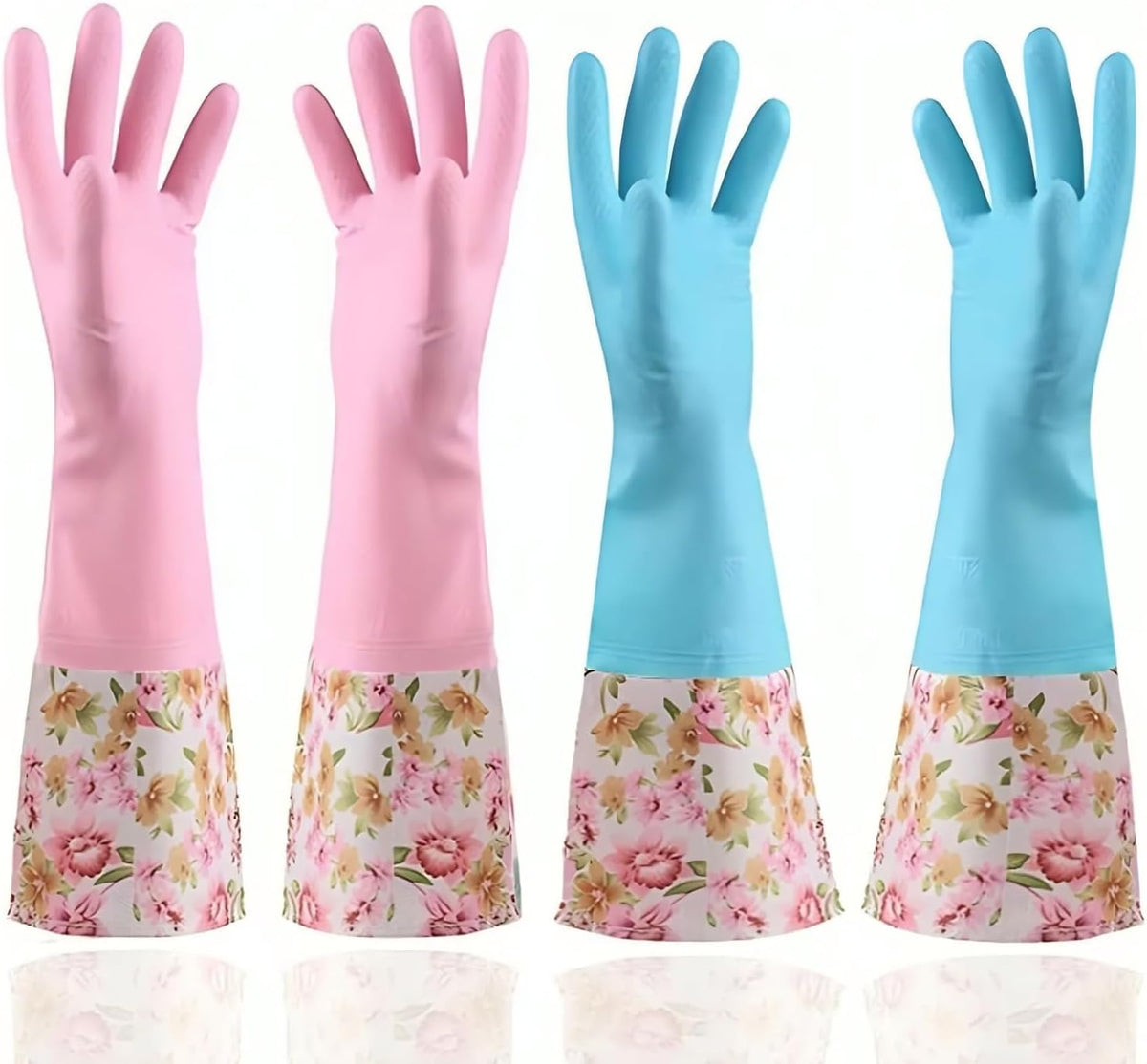 Rubber Latex-Free Waterproof Dishwashing Gloves,2 Pair Medium Long Cuff Flock Lining Household Cleaning Gloves