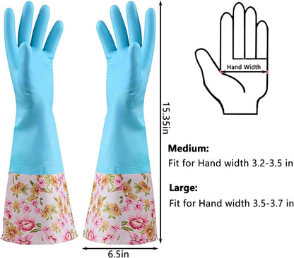 Rubber Latex-Free Waterproof Dishwashing Gloves,2 Pair Medium Long Cuff Flock Lining Household Cleaning Gloves