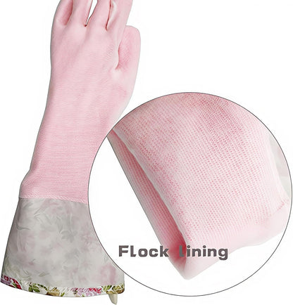 Rubber Latex-Free Waterproof Dishwashing Gloves,2 Pair Medium Long Cuff Flock Lining Household Cleaning Gloves