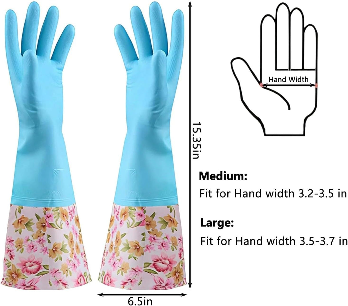 Rubber Latex-Free Waterproof Dishwashing Gloves,2 Pair Medium Long Cuff Flock Lining Household Cleaning Gloves
