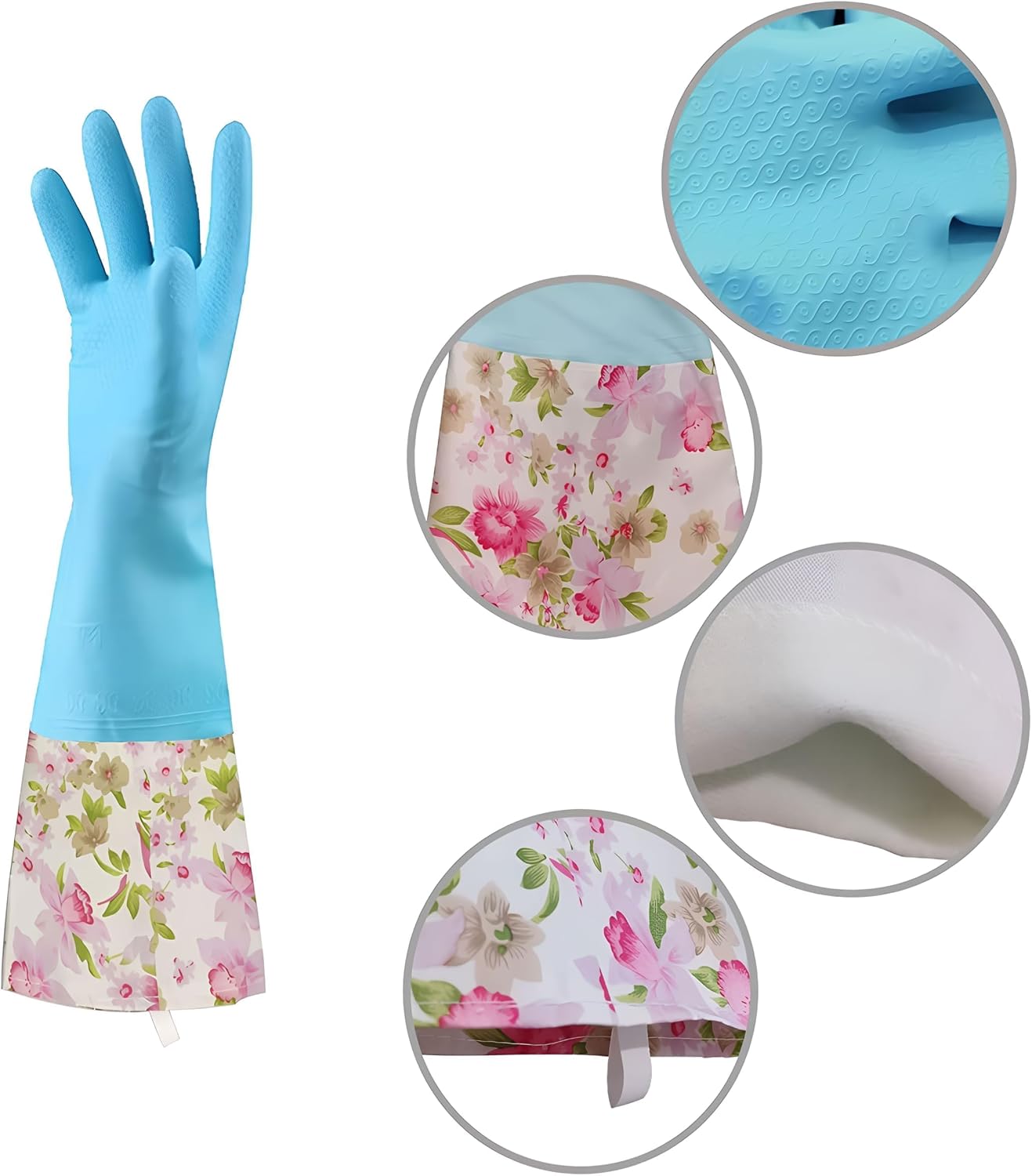 Rubber Latex-Free Waterproof Dishwashing Gloves,2 Pair Medium Long Cuff Flock Lining Household Cleaning Gloves