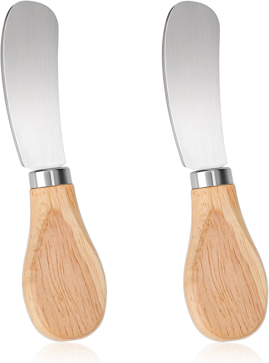 2PCS Cheese Spreader Knives Butter Spreader Knife Spreading 4.8In | Stainless Steel Butter Knife Spreaders with Wooden Handle for Jam Charcuterie Pastry Kitchen Accessories Charcuterie Utensils