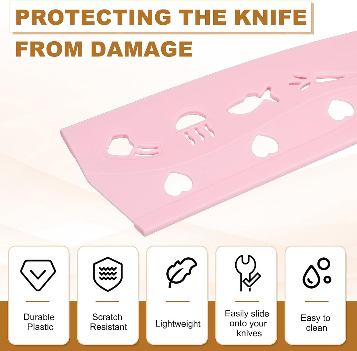 3Pcs Plastic Safety Knife Cover Sleeves Set, Universal Blade Covers Chopping Knife Guard Blade Protector for Kitchen Bar, Pink