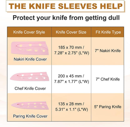 3Pcs Plastic Safety Knife Cover Sleeves Set, Universal Blade Covers Chopping Knife Guard Blade Protector for Kitchen Bar, Pink