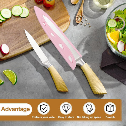 3Pcs Plastic Safety Knife Cover Sleeves Set, Universal Blade Covers Chopping Knife Guard Blade Protector for Kitchen Bar, Pink