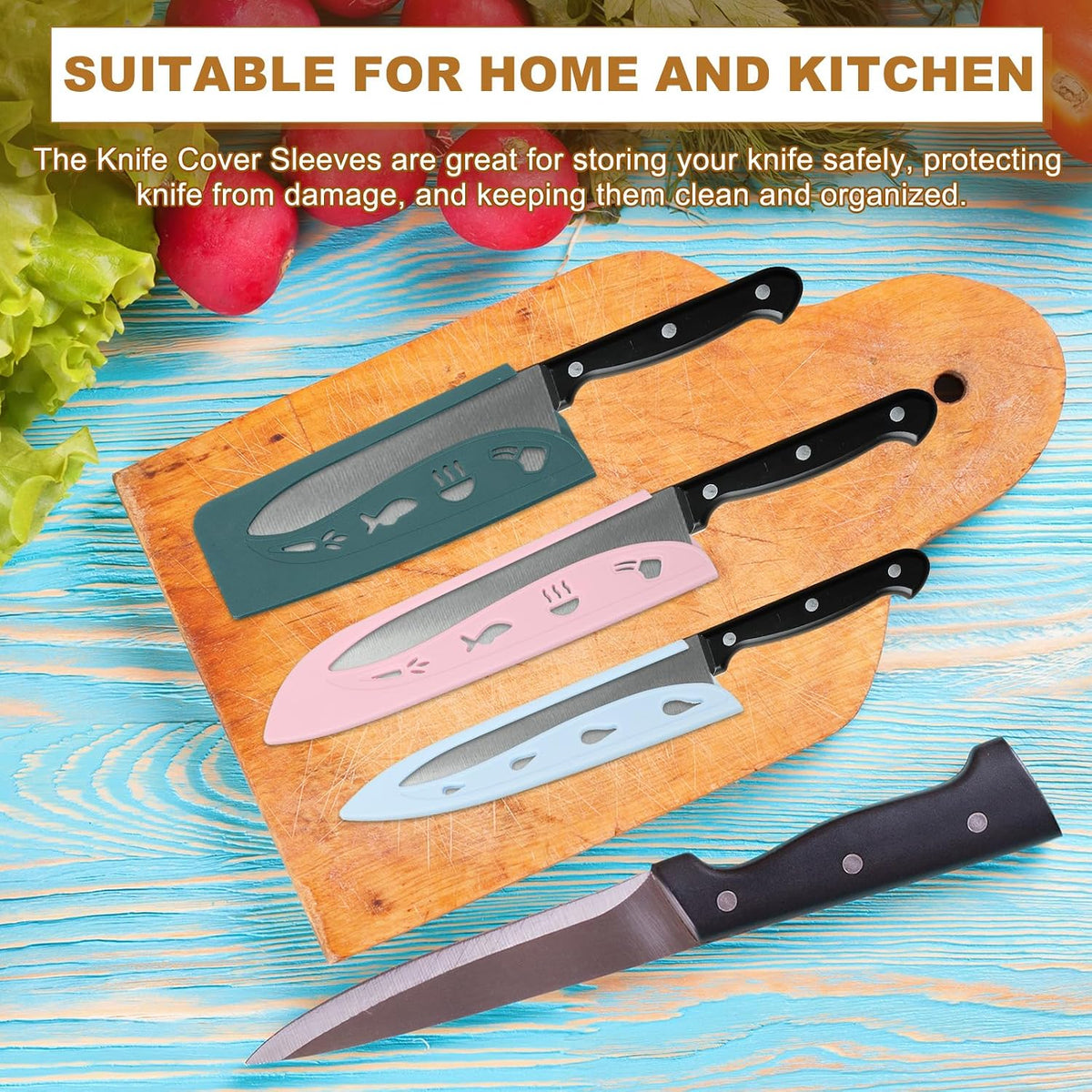 3Pcs Plastic Safety Knife Cover Sleeves Set, Universal Blade Covers Chopping Knife Guard Blade Protector for Kitchen Bar, Pink