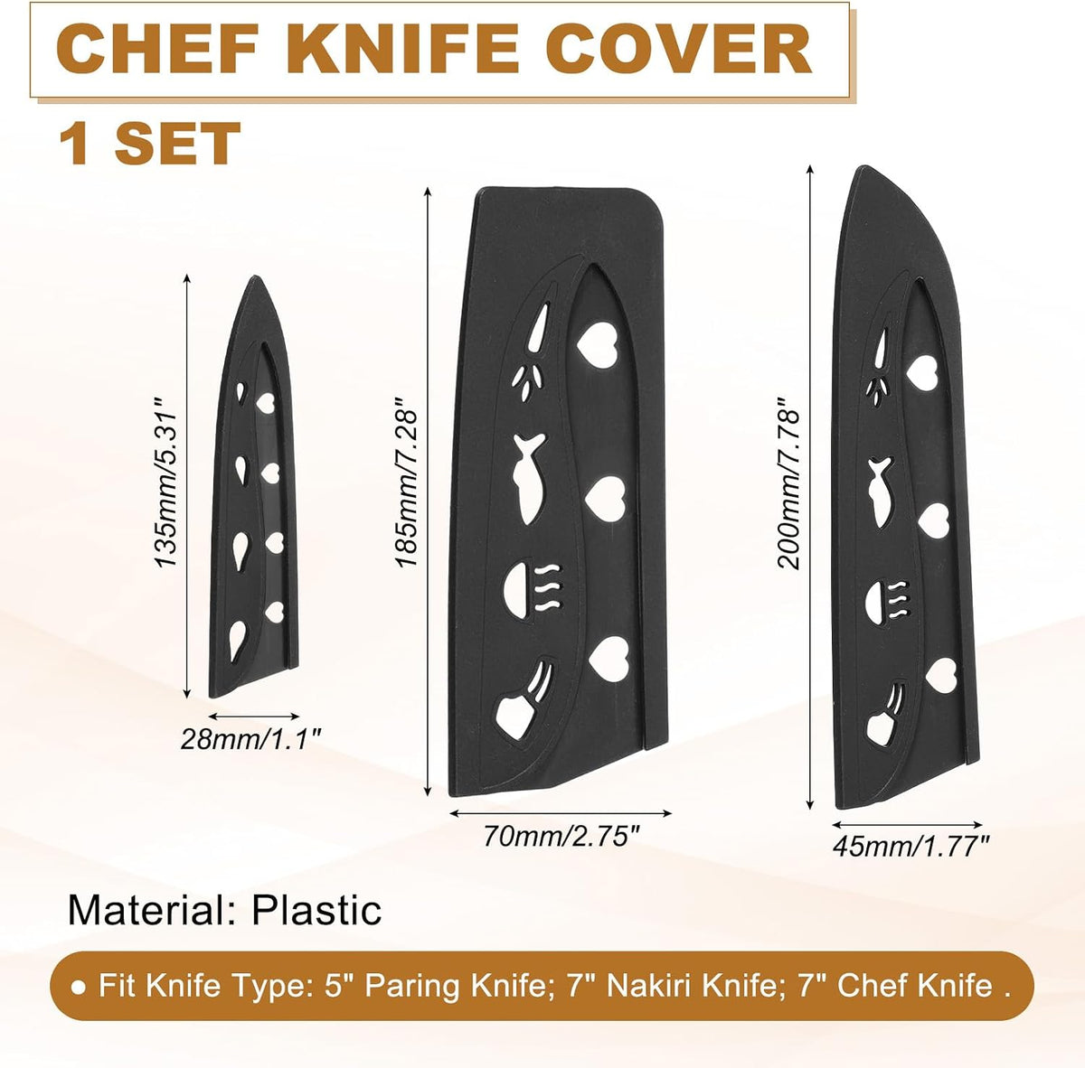3Pcs Plastic Safety Knife Cover Sleeves Set, Universal Blade Covers Chopping Knife Guard Blade Protector for Kitchen Bar, Pink