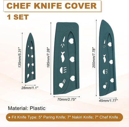 3Pcs Plastic Safety Knife Cover Sleeves Set, Universal Blade Covers Chopping Knife Guard Blade Protector for Kitchen Bar, Pink
