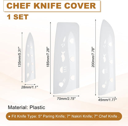 3Pcs Plastic Safety Knife Cover Sleeves Set, Universal Blade Covers Chopping Knife Guard Blade Protector for Kitchen Bar, Pink