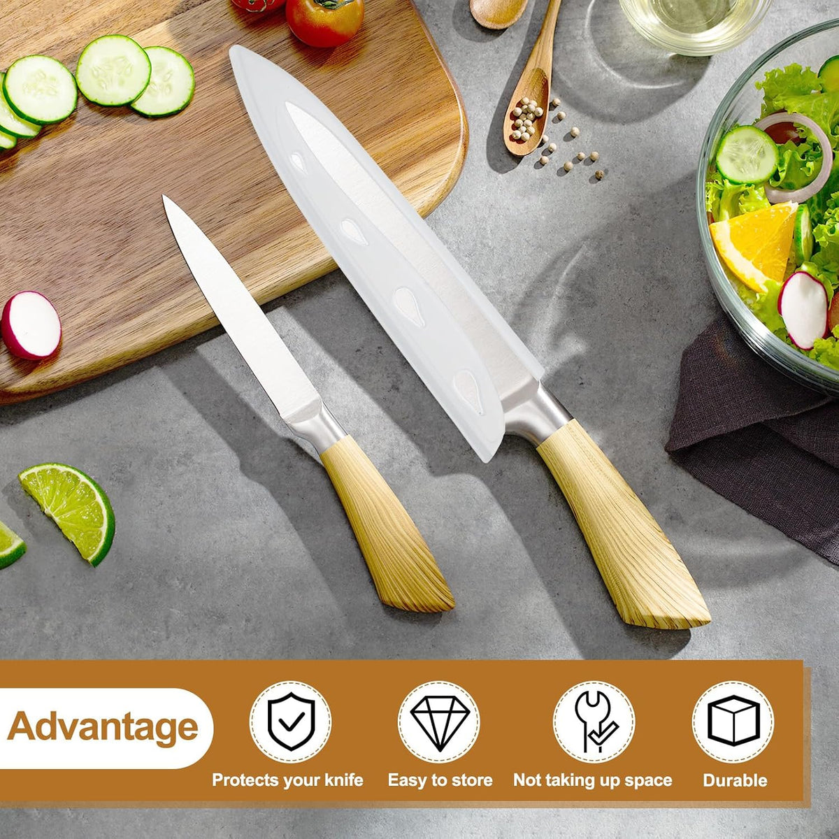 3Pcs Plastic Safety Knife Cover Sleeves Set, Universal Blade Covers Chopping Knife Guard Blade Protector for Kitchen Bar, Pink