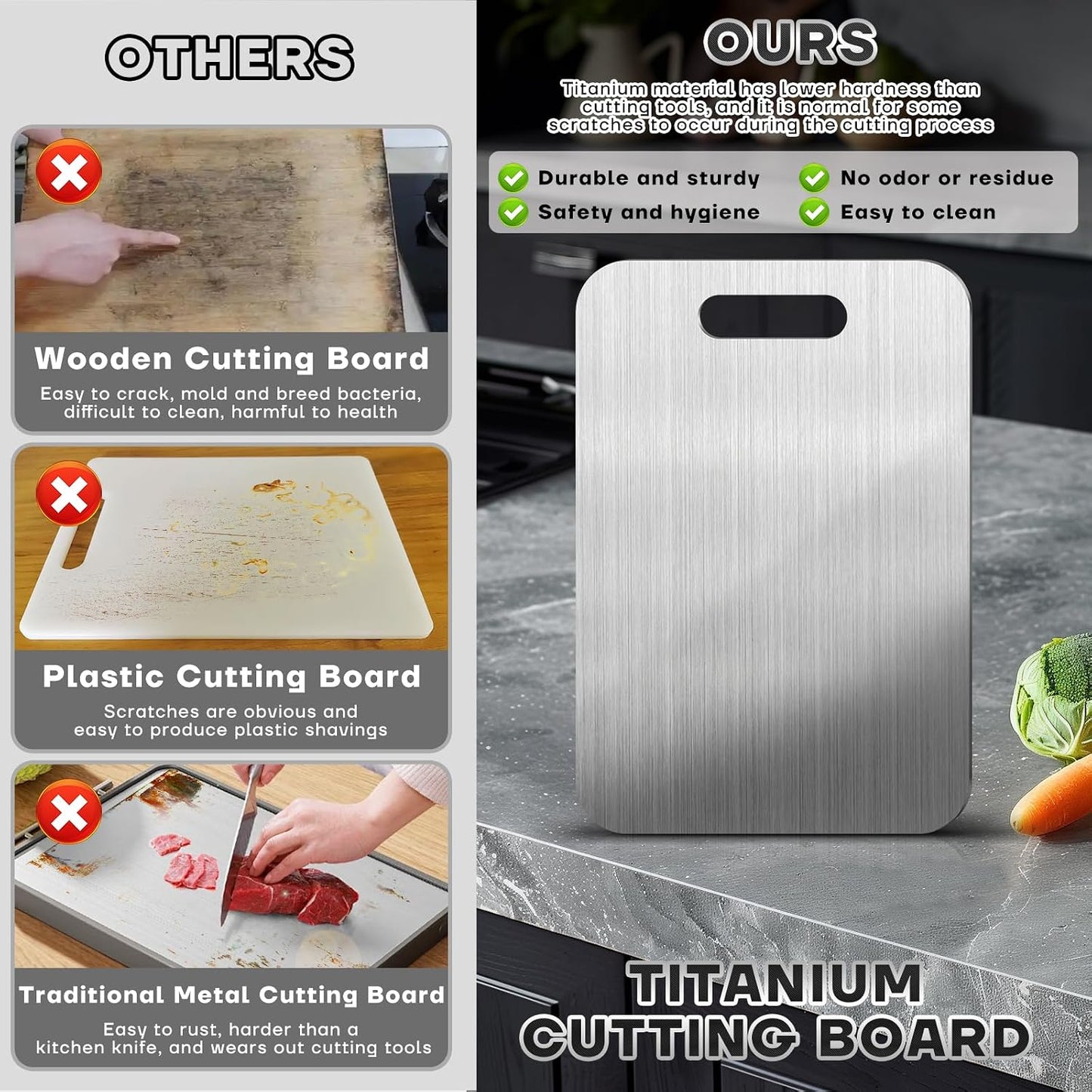 Katuchef Titanium Cutting Boards for Kitchen Double Sided Non Toxic Metal Cutting Board,Dishwasher Safe Cutting Boards(1PC-L-9x13.5In)