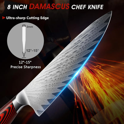 Damascus Chef Knife, 8" Professional Japanese Kitchen Knife & G10