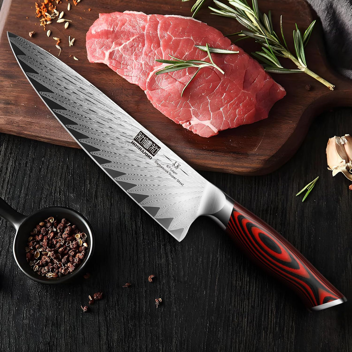 Damascus Chef Knife, 8" Professional Japanese Kitchen Knife & G10
