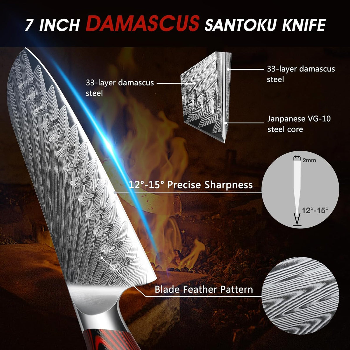 Damascus Chef Knife, 8" Professional Japanese Kitchen Knife & G10