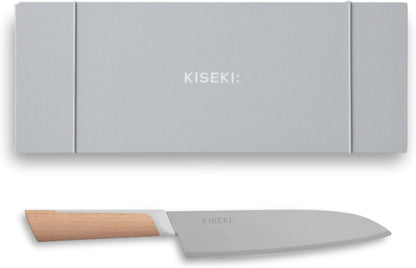 KISEKI: 7.1 Inch Santoku Japanese Chef's Knife, 1.2 mm Tungsten Carbide Alloy Blade, Ergonomic Yamazakura Cherry Wood Handle, Rust Resistant, Made in Japan
