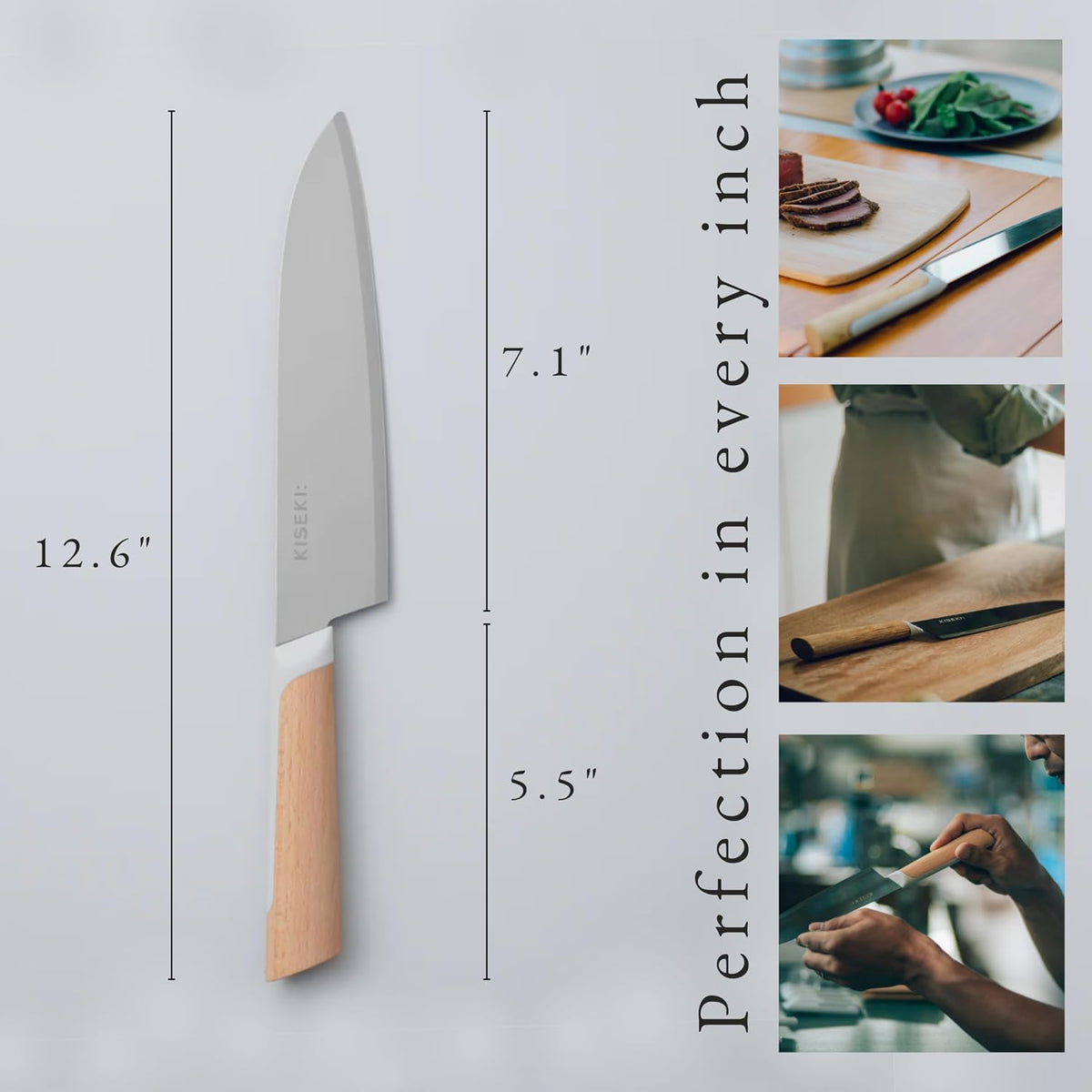 KISEKI: 7.1 Inch Santoku Japanese Chef's Knife, 1.2 mm Tungsten Carbide Alloy Blade, Ergonomic Yamazakura Cherry Wood Handle, Rust Resistant, Made in Japan