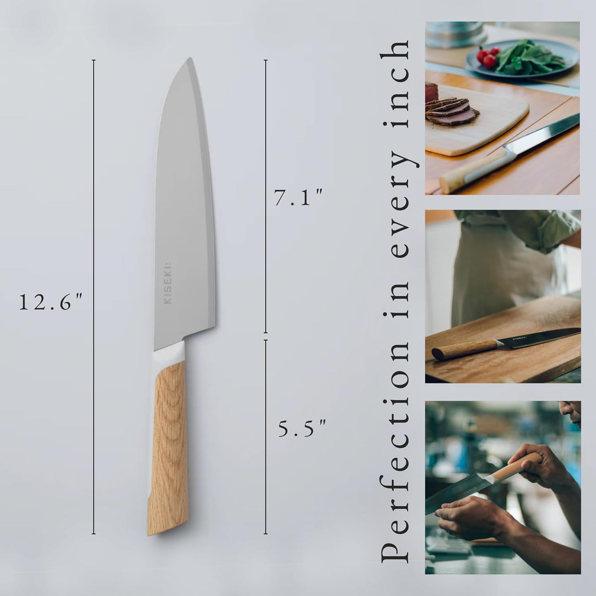 KISEKI: 7.1 Inch Santoku Japanese Chef's Knife, 1.2 mm Tungsten Carbide Alloy Blade, Ergonomic Yamazakura Cherry Wood Handle, Rust Resistant, Made in Japan