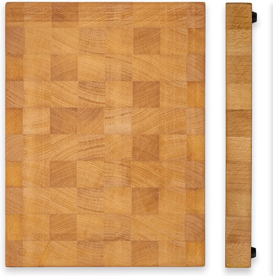 Butcher Block Cutting Board - 16x12 Inches Block Beech Cutting End Grain Cutting Board - Meat Cutting Chopping Board - Thick Large Cutting Board for Kitchen - Black Wood Cutting Board