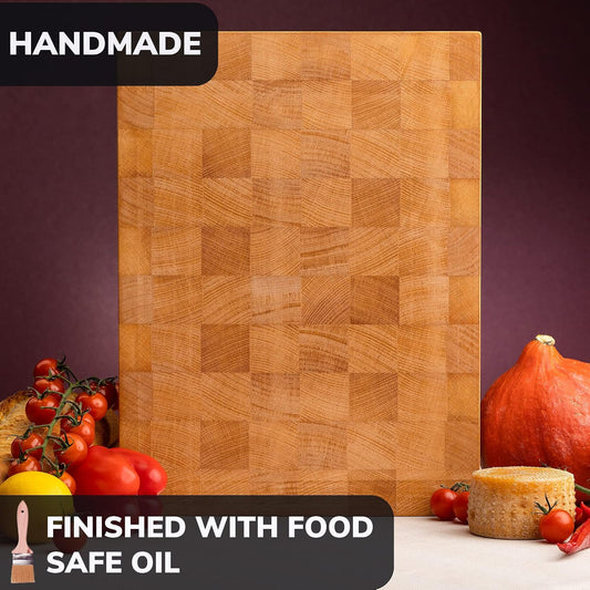 Butcher Block Cutting Board - 16x12 Inches Block Beech Cutting End Grain Cutting Board - Meat Cutting Chopping Board - Thick Large Cutting Board for Kitchen - Black Wood Cutting Board