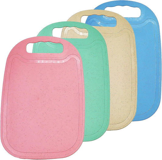 4 Pack Small Cutting Board for Kitchen Wheat Straw Plastic Cute Mini Kids Cutting Boards Fruit Mats