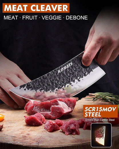 3PCS Butcher Knife Set, Razor Sharp Hand Forged Meat Cleaver & Boning Knives for Meat & Bone Cutting, Kitchen Knives for Cooking BBQ, Gift for Men & Women