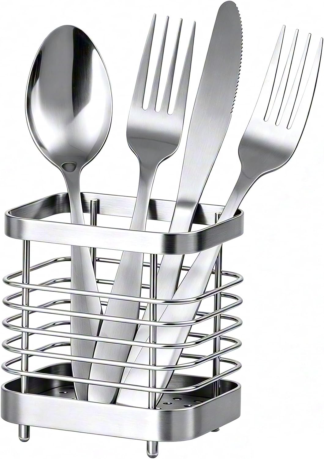 Utensil Holder, Stainless Steel Utensil Drying Rack for Kitchen Counter | Sturdy, Drain Hole, Silverware, Cutlery, Flatware, Forks, Knives, Spoons, Chopsticks, Organizer
