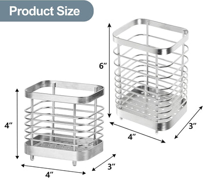 Utensil Holder, Stainless Steel Utensil Drying Rack for Kitchen Counter | Sturdy, Drain Hole, Silverware, Cutlery, Flatware, Forks, Knives, Spoons, Chopsticks, Organizer